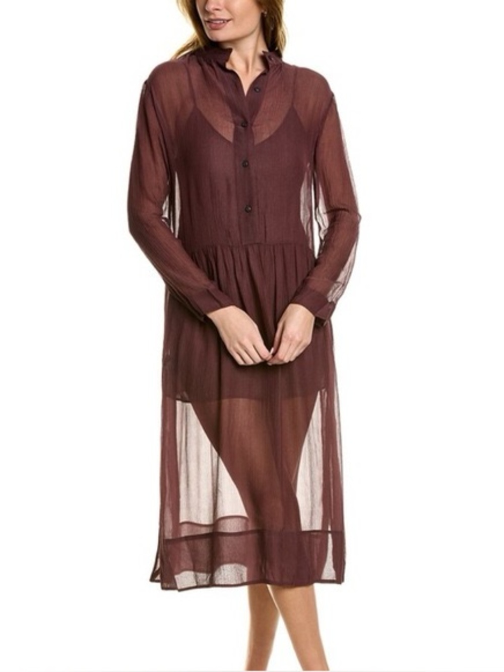 Rag & Bone Sheer Burgundy Midi Dress Slip Layered Size Small